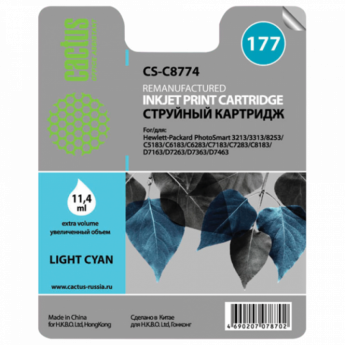 Картридж струйный CACTUS, (C8774HE) Photosmart C7283/C8183, №177, фото светло-голубой, 11,4 мл