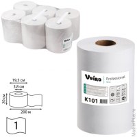 Полотенца бумажные рулонные 180 м, VEIRO (Система H1) BASIC, 1-слойные, цвет натуральный, КОМПЛЕКТ 6 рулонов, K101