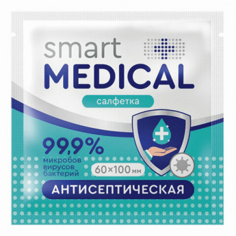 Антисептическая салфетка в индивидуальной упаковке SMART MEDICAL, 60х100мм, ш/к 20314, 72031
