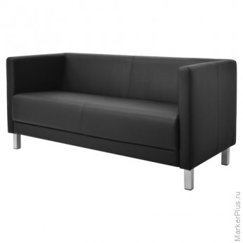 Диван мягкий трехместный "М-01", 715х1500х670 мм, c подлокотниками, экокожа, черный