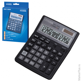 Калькулятор CITIZEN настольный SDC-395N, 16 разрядов, двойное питание, 192х143 мм