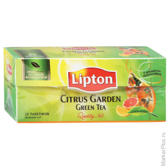 Чай LIPTON "Citrus Garden", зеленый с ароматом цитрусовых, 25 пакетиков по 1,4г, ш/к 09870