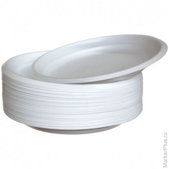Тарелки одноразовые, бессекционные белые, диаметр 205мм 100шт/упак эконом