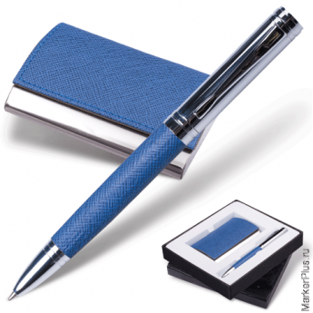 Набор GALANT "Prestige Collection": ручка, визитница, синий, "фактурная кожа", подарочная коробка, 1