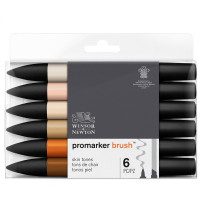 Набор маркеров-кистей худож двухсторонние Winsor&Newton "PromarkerBrush", спиртовые, скошенный/кисть, цв 6 (оттенки кожи)