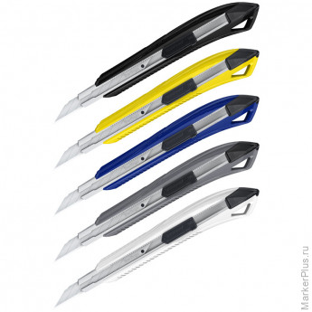 Нож канцелярский 9мм Berlingo "Razzor 200", auto-lock, металл.направл., ассорти, европодвес, 10 шт/в уп