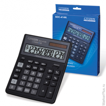 Калькулятор CITIZEN настольный SDC-414N, 14 разрядов, двойное питание, 204х158 мм