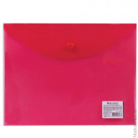 Папка-конверт с кнопкой BRAUBERG, А5, 240х190 мм, прозрачная, красная, 0,15 мм, 224026