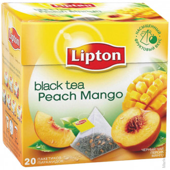 Чай Lipton Peach Mango, черный ароматиз., 20 пакетиков-пирамидок по 1,8гр