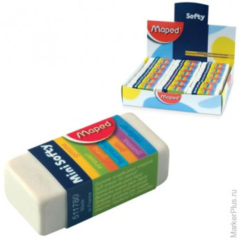 Резинка стирательная MAPED "Softy Mini", 39х18х12,5 мм, белая, картонный держатель, дисплей, 511780