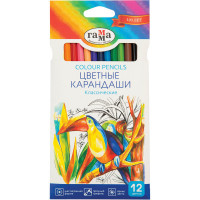 Карандаши цветные Гамма "Классические", 12цв., заточен., картон, европодвес, 4 шт/в уп