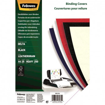 Обложки для переплета картонные Fellowes черный кожа, А4,250г/м2,25шт/уп, комплект 25 шт
