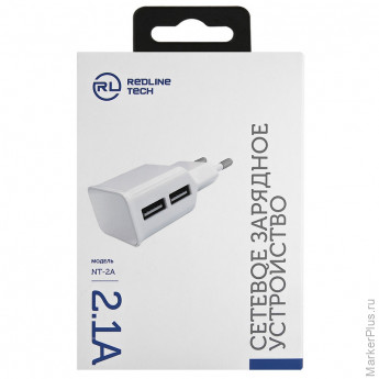 Зарядное устройство сетевое, 2 USB, 2.1А, Red Line NT-2A, бел, УТ000009405 Зарядное устройство сетевое, 2 USB, 2.1А, Red Line NT-2A, бел, УТ000009405