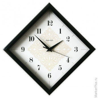 Часы настенные САЛЮТ П-2Е6-421, ромб, белые, черная рамка, 28х28х4 см
