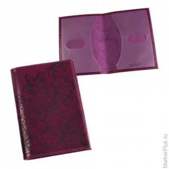 Обложка для паспорта BEFLER "Гипюр", натуральная кожа, тиснение, фиолетовая, O.32.-1