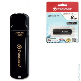 Флэш-диск 8 GB, TRANSCEND JetFlash 700, USB 3.0, черный, TS8GJF700