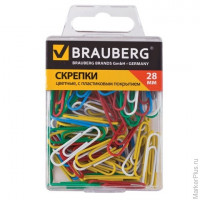 Скрепки BRAUBERG, 28 мм, цветные, 100 шт., в пластиковой коробке, 221111, комплект 100 шт