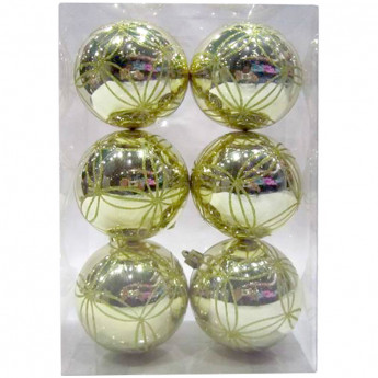 Набор пластиковых шаров 6 шт, 80 мм, цвет шампанского с рисунком
