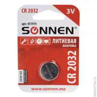 Батарейка SONNEN Lithium, CR2032, литиевая, 1 шт., в блистере, 451974 5 шт/в уп