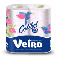 Полотенца бумажные VEIRO Colibri 3-сл.,белые с гол.тиснением,2рул./уп.8п32
