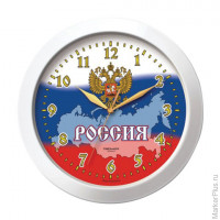 Часы настенные TROYKA 11110191, круг, белые с рисунком "Россия", белая рамка, 29х29х3,5 см