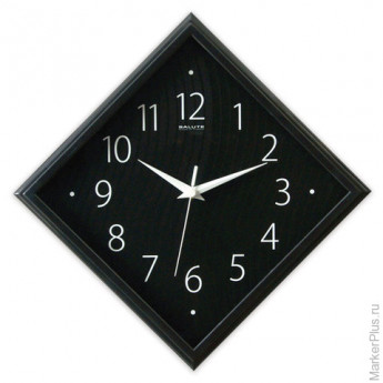 Часы настенные САЛЮТ П-2Е6-461, ромб, черные, черная рамка, 28х28х4 см