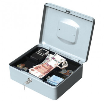 Ящик для денег, ценностей, документов, печатей, 90х180х250 мм, ключевой замок, серебристый, BRAUBERG, 291059
