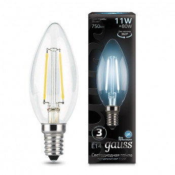 Лампа светодиодная Gauss LED Filament Свеча E14 11Вт 750Лм 4100К, 103801211