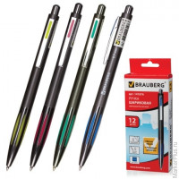 Ручка шариковая BRAUBERG автоматическая, RBP042, корпус ассорти, хромированные детали, 0,7 мм,резиновый держатель,синяя, 141876, 6 шт/в уп