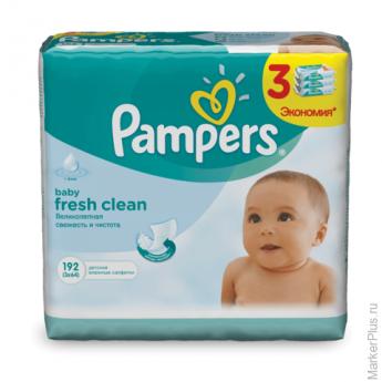 Салфетки влажные, 64 шт. х 3, PAMPERS (Памперс) "Baby Fresh Clean", для нежного очищения