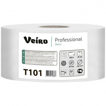 Бумага туалетная Veiro Professional "Basic"(Q1) 1 слойн, 450м/рул, тиснение, цвет натуральный 6 шт/в уп