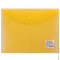 Папка-конверт с кнопкой BRAUBERG, А5, 240х190 мм, прозрачная, желтая, 0,15 мм, 224028