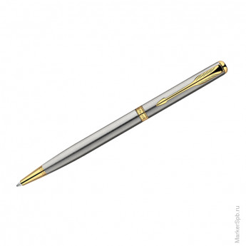 Ручка шариковая "Sonnet Stainless Steel GT Slim" черная, 1,0мм, поворотный механизм, подар.уп.