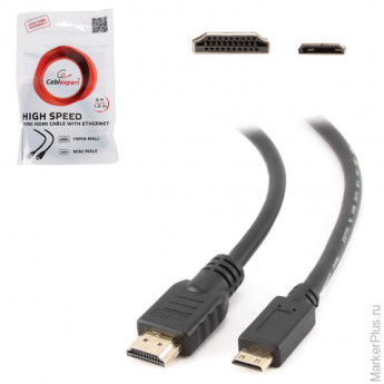 Кабель HDMI-mini HDMI, 1,8 м, GEMBIRD M-M, экранированный, для передачи цифрового аудио-видео, CC-HD