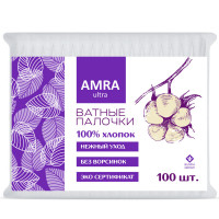 Ватные палочки 100 шт.,AMRA, пакет, ш/к 82510, П00066647 Ватные палочки 100 шт.,AMRA, пакет, ш/к 82510, П00066647