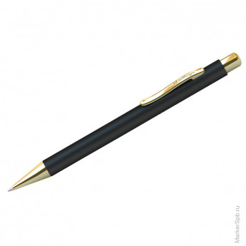 Ручка шариковая "Golden Standard" синяя, 0,7мм, корпус черный/золото, автоматическая, пласт.футляр