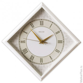 Часы настенные САЛЮТ П-2Е7-422, ромб, белые с рисунком "Классика", белая рамка, 28х28х4 см