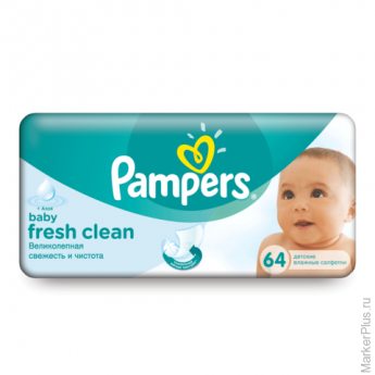 Салфетки влажные, 64 шт., PAMPERS (Памперс) "Baby Fresh Clean", для нежного очищения