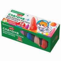 Восковые мелки фигурные BRAUBERG KIDS "РАКЕТА", НАБОР 12 цветов + НАКЛЕЙКИ В ПОДАРОК!, 273082