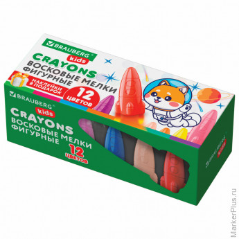 Восковые мелки фигурные BRAUBERG KIDS "РАКЕТА", НАБОР 12 цветов + НАКЛЕЙКИ В ПОДАРОК!, 273082