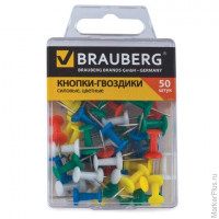 Силовые кнопки-гвоздики BRAUBERG, цветные, 50 шт., в пластиковой коробке, 221117, комплект 50 шт