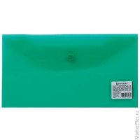 Папка-конверт с кнопкой МАЛОГО ФОРМАТА (250х135 мм), прозрачная, зеленая, 0,18 мм, BRAUBERG, 224029 5 шт/в уп