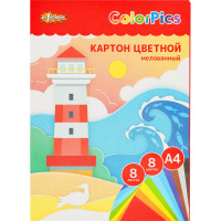 Картон цветной №1School 8л.8цв.А4 мелованный ColorPics в папке