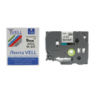 Картридж Vell VL-221 (Brother TZE-221, 9 мм, черн на белом) для PT {Vell221