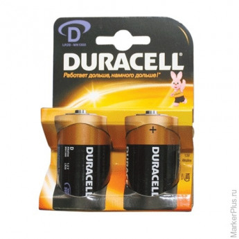 Батарейки DURACELL D LR20, комплект 2 шт., в блистере, 1.5 В (работают до 10 раз дольше), MN 1300D LR20, комплект 2 шт