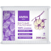 Ватные палочки 200 шт., AMRA, пакет, ш/к 82527, П00066646 Ватные палочки 200 шт., AMRA, пакет, ш/к 82527, П00066646