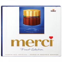 Конфеты шоколадные MERCI (Мерси), ассорти из молочного шоколада, 250 г, картонная коробка, 015416-00