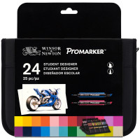 Набор художественных маркеров двухсторонних Winsor&Newton 'Pro', пулевидный/скошенный, 2мм/7мм, 24 цв.в пенале