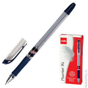 Ручка шариковая масляная CELLO "Maxriter XS", корпус прозрачный, толщина письма 0,7 мм, резиновый держатель, синяя, 305229320/к