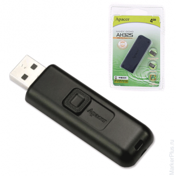 Флэш-диск 4 GB, APACER Handy Steno AH325, USB 2.0, черный, AP4GAH325B-1